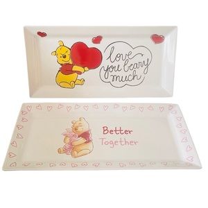 PRICE FIRM Set of 2 Winnie the Pooh Valentines Rectangular Serving Platters